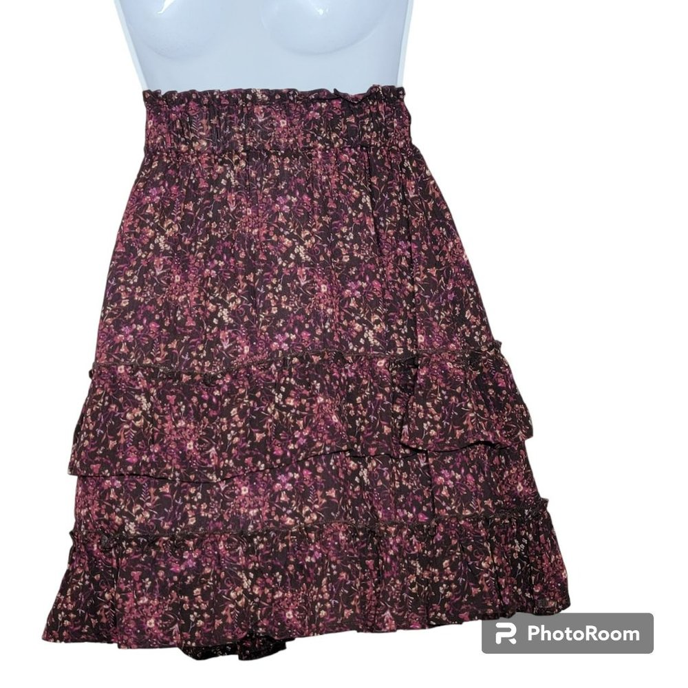 Chelsea & Violet Skirt, Junior XL, Burgundy Floral, 3 Tiered Flare w/Ruffles NWT